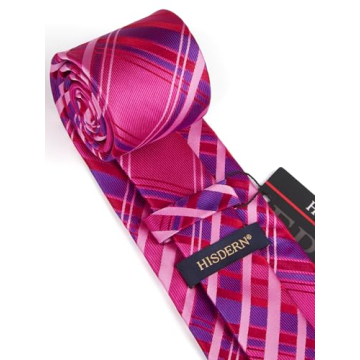 HISDERN Men's Elegant Striped Tie & Pocket Square Set