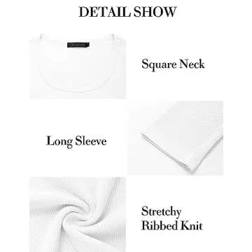 MEROKEETY Women's Long Sleeve Square Neck Crop Top Ribbed Slim Fitted Y2K Casual T-Shirt Tops,White,M