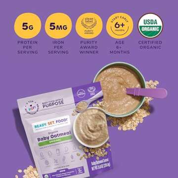 Ready Set Food Organic Baby Oatmeal Cereal – Safe & Easy Early Allergen Exposure for Babies 6+ Months, Organic Baby Food with 9 Top Allergens: Organic Peanuts, Milk, Eggs, Cashews & More (15 Servings) (Original)