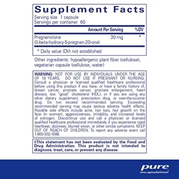 Pure Encapsulations Pregnenolone - 30 mg - Hormone Support - Memory Support & Brain Supplement - Gluten Free & Vegan - 60 Capsules