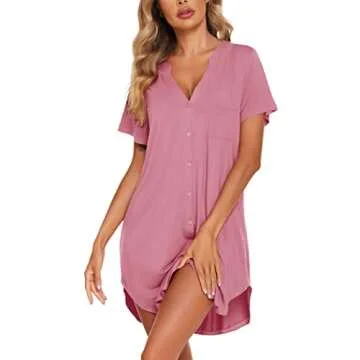 Ekouaer Ladies Maternity Nightgown Comfortable Button Down
