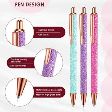 Epakh 3 Pieces Weeding Pen Vinyl Pen Pin Weeding Tool Retractable Pin Pen Fine Point Weeding Pin Pen Glitter Metal Vinyl Air Release Installation for DIY Craft