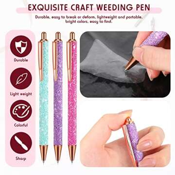 Epakh 3 Pieces Weeding Pen Vinyl Pen Pin Weeding Tool Retractable Pin Pen Fine Point Weeding Pin Pen Glitter Metal Vinyl Air Release Installation for DIY Craft