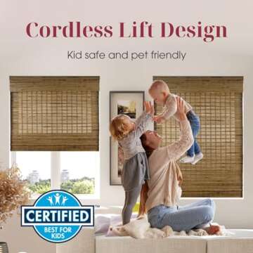 ARLO BLINDS Sheer Bamboo Roman Shades with Valance - Dali Native, 34" W x 60" H - Light Filtering Cordless Blinds for Interior Windows - Real Natural Bamboo Material - Mounting Hardware Included