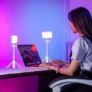 Webcam Video Conference Lighting for Laptop, LED Video Light w Extendable Tripod Table Lamp Compatible with MacBook iPad Tablet Desktop Computer for Remote Working Home Study YouTube Live Streaming