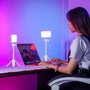 Webcam Video Conference Lighting for Laptop, LED Video Light w Extendable Tripod Table Lamp Compatible with MacBook iPad Tablet Desktop Computer for Remote Working Home Study YouTube Live Streaming