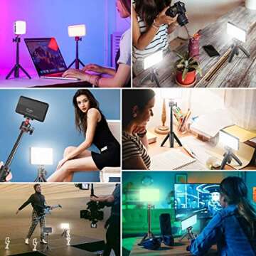 Webcam Video Conference Lighting for Laptop, LED Video Light w Extendable Tripod Table Lamp Compatible with MacBook iPad Tablet Desktop Computer for Remote Working Home Study YouTube Live Streaming
