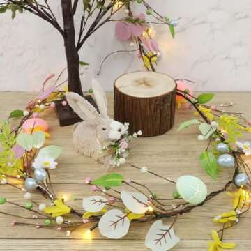 DR.DUDU 6 ft Easter Garland Decoration with Easter Eggs, Pre-Lit Artificial Hanging Floral Garland Spring Decor for Indoor Outdoor Home Kitchen Mantle Fireplace Holiday Easter Party