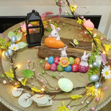 DR.DUDU 6 ft Easter Garland Decoration with Easter Eggs, Pre-Lit Artificial Hanging Floral Garland Spring Decor for Indoor Outdoor Home Kitchen Mantle Fireplace Holiday Easter Party