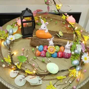 DR.DUDU 6 ft Easter Garland Decoration with Easter Eggs, Pre-Lit Artificial Hanging Floral Garland Spring Decor for Indoor Outdoor Home Kitchen Mantle Fireplace Holiday Easter Party