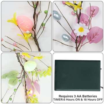 DR.DUDU 6 ft Easter Garland Decoration with Easter Eggs, Pre-Lit Artificial Hanging Floral Garland Spring Decor for Indoor Outdoor Home Kitchen Mantle Fireplace Holiday Easter Party