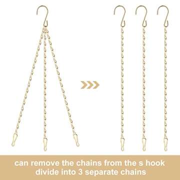 RIFNY 3 Sets Gold Hanging Basket Chain, 20 Inch Heavy Duty Brass Decorative Chains for Hanging Plant...