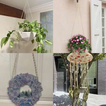 RIFNY 3 Sets Gold Hanging Basket Chain, 20 Inch Heavy Duty Brass Decorative Chains for Hanging Plants, Indoor Outdoor Replacement Hanging Chain with Hooks for Planters Flower Pots Lantern Bird Feeder