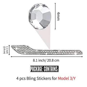 Yeapop 4 Pcs Bling Silver Rhinestone Door Handle Protectors for Model 3 and Model Y.