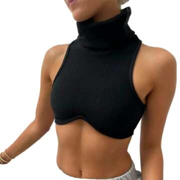 KMBANGI Women Sleeveless Mock Turtleneck Ribbed Knit Tank Top