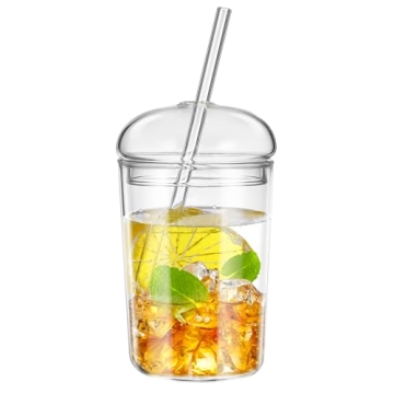 UPKOCH 16oz Glass Tumbler with Lid & Straw for Drinks