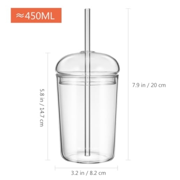 UPKOCH 16oz Glass Tumbler with Lid & Straw for Drinks