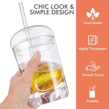 UPKOCH 16oz Glass Tumbler with Lid & Straw for Drinks