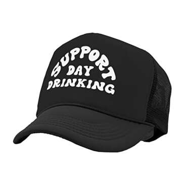 I Support Drinking During The Day - Vintage Retro Style Trucker Cap Hat (Full Black)