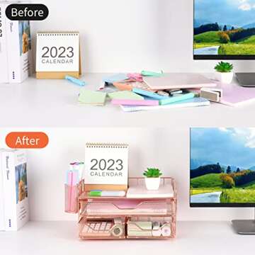 gianotter 3 Tier Desk Drawer Organizer with 2 Pen Holder, Desk Accessories & Workspace Organizers fo...