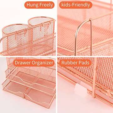 gianotter 3 Tier Desk Drawer Organizer with 2 Pen Holder, Desk Accessories & Workspace Organizers for Home Office Supplies (Rose Gold)