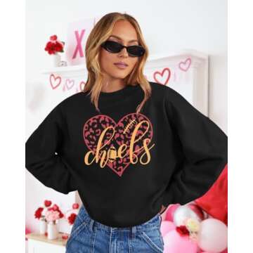 LHBNK Football Sweatshirts for Women Game Day Sweatshirts Football Heart Graphic Tees Football Team Fans Pullover Tops