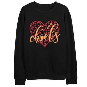 LHBNK Football Sweatshirts for Women Game Day Sweatshirts Football Heart Graphic Tees Football Team Fans Pullover Tops