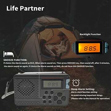 FEZEQIN SY-7700 Radio AM FM Shortwave Bands Portable Radio Battery Operated/AC Powered Build-in Speaker and Earphone Jack Small Digital Radio with Time Setting Sleeping Timer Alarm Clock Radio(Gray)