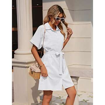 Zeagoo Women's Shirt Dress Button Down Summer Casual Short Sleeve Tunic Tops Mini Dresses with Belt