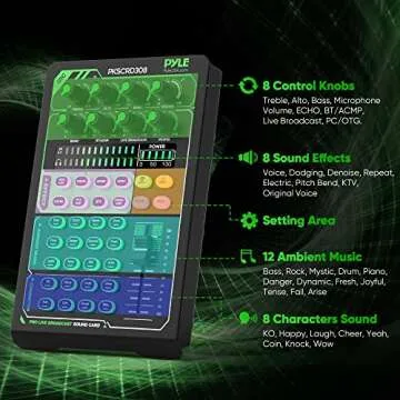 Pyle Portable Bluetooth Live Broadcast Sound Card Pro Audio Interface DJ mixer Condenser w/Microphone Set, for Streaming Podcasts Studio, Recording PC, Gaming, Phone, w/FX, Ambient Sounds