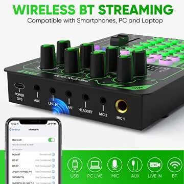 Pyle Portable Bluetooth Live Broadcast Sound Card Pro Audio Interface DJ mixer Condenser w/Microphone Set, for Streaming Podcasts Studio, Recording PC, Gaming, Phone, w/FX, Ambient Sounds