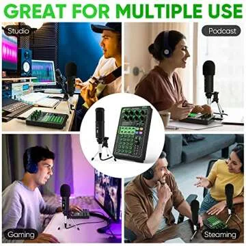 Pyle Portable Bluetooth Live Broadcast Sound Card Pro Audio Interface DJ mixer Condenser w/Microphone Set, for Streaming Podcasts Studio, Recording PC, Gaming, Phone, w/FX, Ambient Sounds