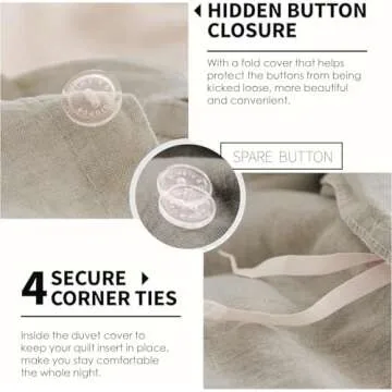 Simple&Opulence 100% Linen Duvet Cover Set, 3 PCS Natural French Flax Linen Duvet Cover Queen Size, Breathable Soft Comfy Linen Bedding Comforter Cover with 2 Pillowcases(Linen, 88"x92")