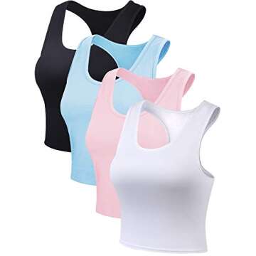 Boao 4 Pieces Basic Crop Tank Tops Sleeveless Racerback Crop Top for Women (Black, White, Blue, Pink, Small)