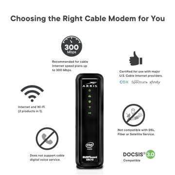 ARRIS (SBG10) - Cable Modem Router Combo - Fast DOCSIS 3.0 16 x 4 Gigabit & AC1600 WiFi, For Comcast...