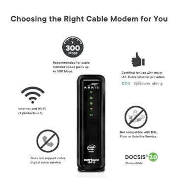 ARRIS (SBG10) - Cable Modem Router Combo - Fast DOCSIS 3.0 16 x 4 Gigabit & AC1600 WiFi, For Comcast...
