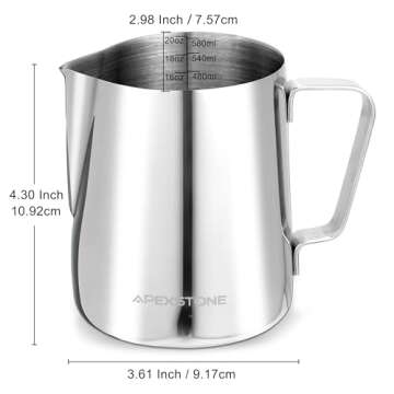 Apexstone Espresso Milk Frothing Pitcher 20 oz, Espresso Steaming Pitcher 20 oz, Coffee Milk Frothing Cup, Coffee Steaming Pitcher 20 oz/600 ml, Art Pen NOT Included
