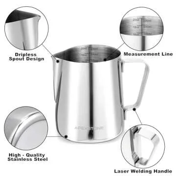 Apexstone Espresso Milk Frothing Pitcher 20 oz, Espresso Steaming Pitcher 20 oz, Coffee Milk Frothing Cup, Coffee Steaming Pitcher 20 oz/600 ml, Art Pen NOT Included