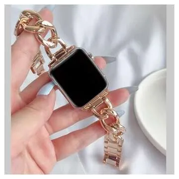 VIUJUH 38/40mm Cool Women Chain Metal Smartwatch Bands Compatible for Apple Watch Bands SE Series 5 Series6 Man Durable Adjustable Watch Band Compatible for Iwatch 6/5/4/3/2/1
