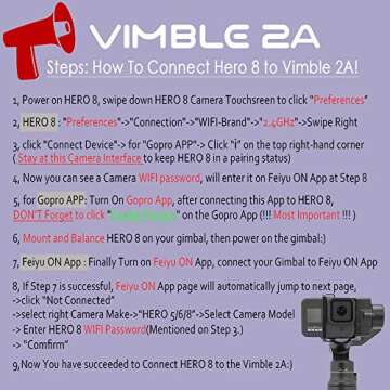 3-Axis Action Camera Gimbal Stabilizer for GoPro Hero 8/7/6/5, WiFi Connection, Handheld Gimbal Selfie Stick for SJCAM YI-CAM, 18cm Extendable Pole Portrait Mode with Tripod FeiyuTech Vimble 2A