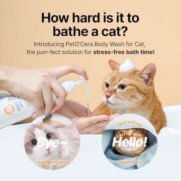 Breezytail PetO’Cera All-in-One Cat Shampoo and Conditioner | Hypoallergenic Cat Skin & Coat Care | Itch Relief, Moisturizing & Rejuvenating | Veterinarian Approved and Formulated (10.1oz, 300ml)