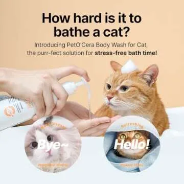 Breezytail PetO’Cera All-in-One Cat Shampoo and Conditioner | Hypoallergenic Cat Skin & Coat Care | Itch Relief, Moisturizing & Rejuvenating | Veterinarian Approved and Formulated (10.1oz, 300ml)