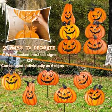 Juegoal 2 Pack Thanksgiving Garden Stakes, Stacked Metal Pumpkins Fall Decor, Autumn Harvest Yard Si...