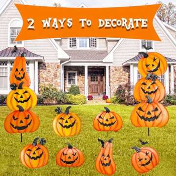 Juegoal 2 Pack Thanksgiving Garden Stakes, Stacked Metal Pumpkins Fall Decor, Autumn Harvest Yard Signs Stake Outdoor Decorative Pumpkin Home Lawn Pathway Driveway Decorations