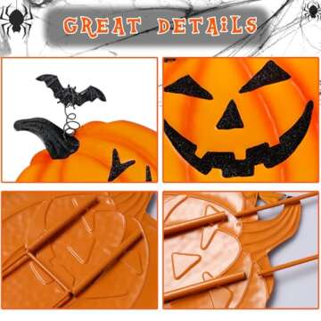 Juegoal 2 Pack Thanksgiving Garden Stakes, Stacked Metal Pumpkins Fall Decor, Autumn Harvest Yard Signs Stake Outdoor Decorative Pumpkin Home Lawn Pathway Driveway Decorations