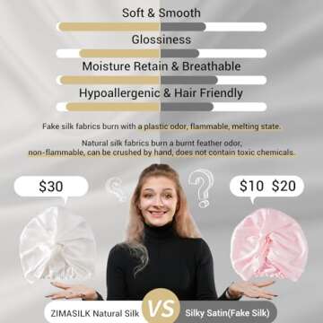 ZIMASILK 22 Momme 100% Mulberry Silk Bonnet for Sleeping & Women Hair Care, Highest Grade 6A Silk hair wrap for sleeping with Premium Elastic Stay On Head (1Pc, Ivory)