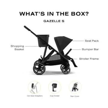 Cybex Gazelle S All-in-One Toddler and Baby Stroller with Over 20 Modular Configurations, Ergonomic Near-Flat Recline, Shopper Basket, and Compact Fold,Moon Black, Black Frame