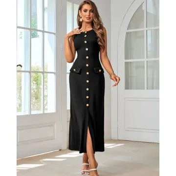 HTZMO Women's Sleeveless Casual Maxi Dress for Work and Play