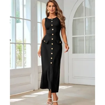 HTZMO Women's Sleeveless Casual Maxi Dress for Work and Play