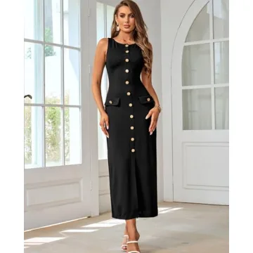 HTZMO Women's Sleeveless Casual Maxi Dress for Work and Play